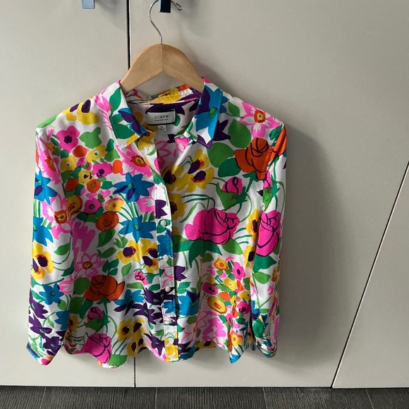 J Crew Collection 100% Silk Button Down-Size 12 - Picture 1 of 8